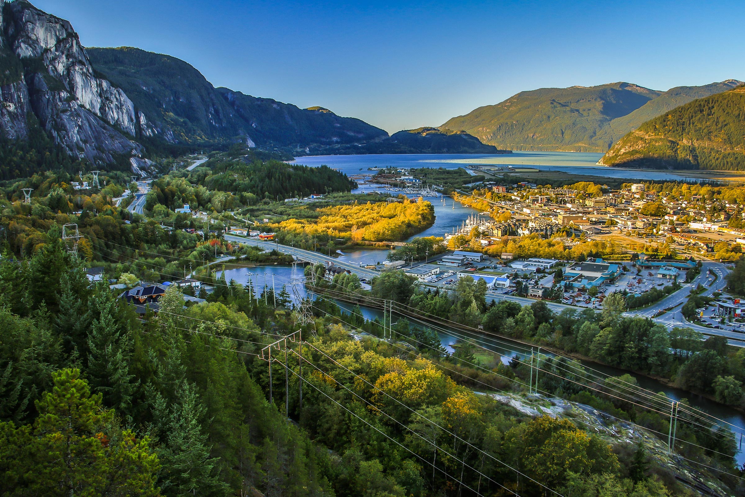 View of Squamish from the top of rocks adjacent to The Chief. | The Crash Hotel Squamish