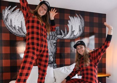 crash hotel plaid walls