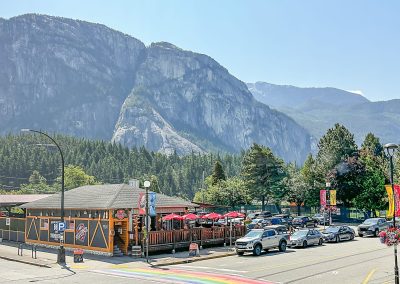 Downtown Squamish with an incredible backdrop view.